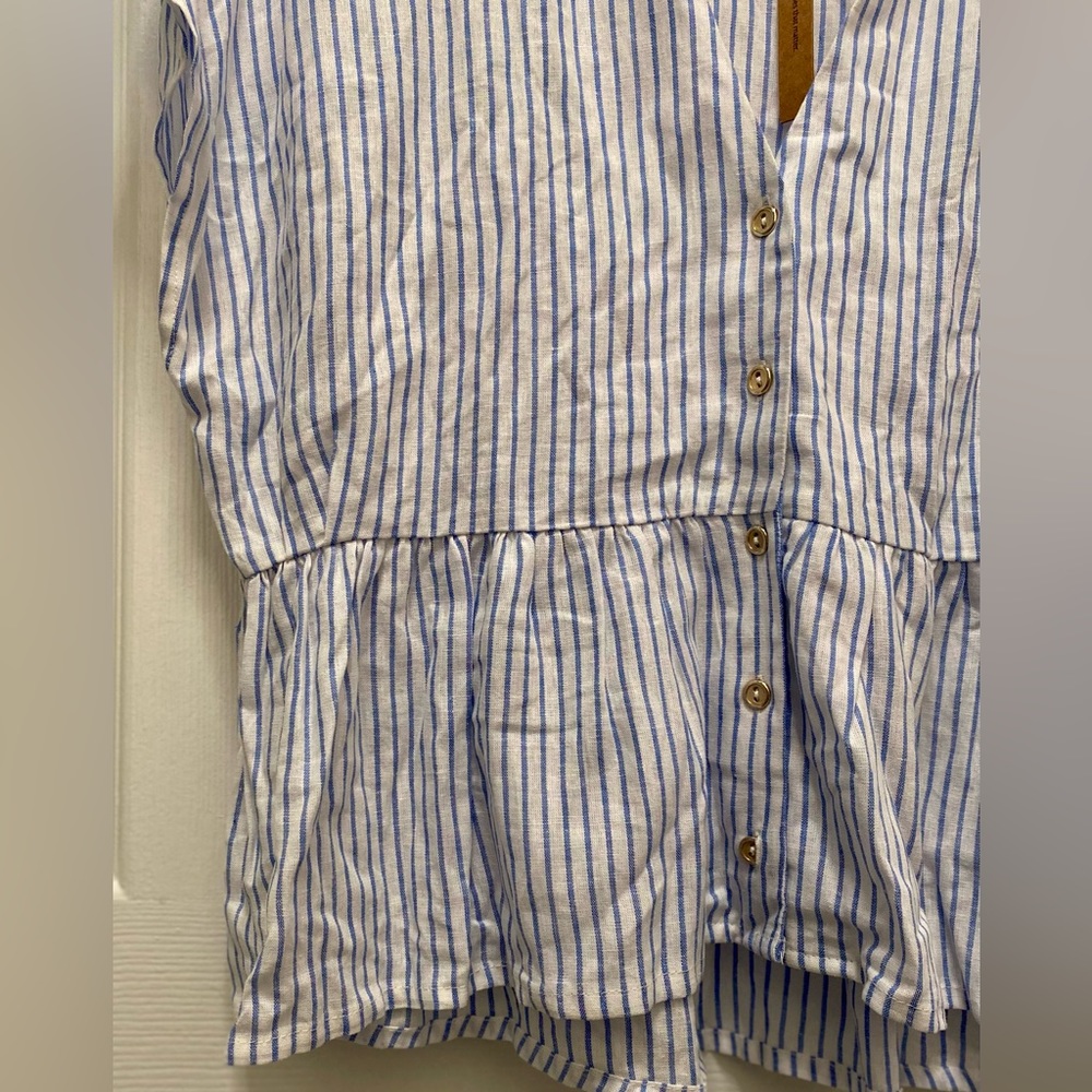 3/$25! NEW! Women’s Boutique Classic Carol Button Up Striped Linen Peplum Top M - Picture 10 of 16